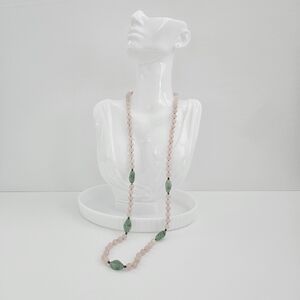 Rose quartz Five Green aventurine long bead crystal necklace green stones
